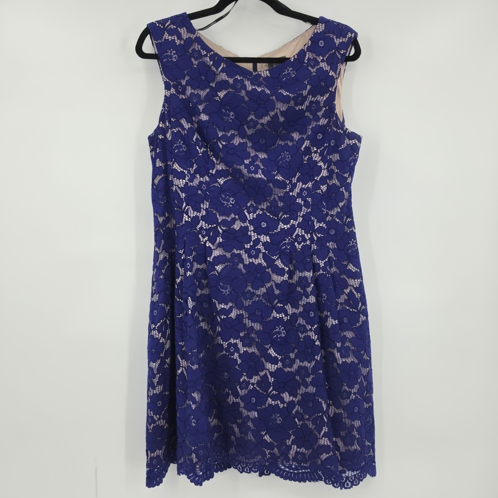 Vince Camuto Womens Purple Floral Lace Cocktail Dress Scalloped Hem Size 14 Rush